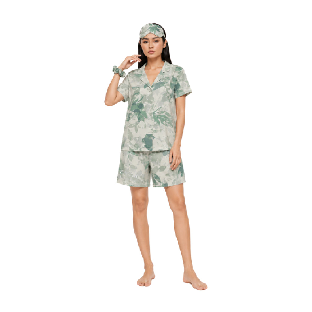 Dream Lounge Collection Women's Botanical Bliss Sleepwear Co-Ord Set | Premium Soft Cotton Nightwear with Eye Mask & Scrunchie | Relaxed Fit Sleep Lounge Set