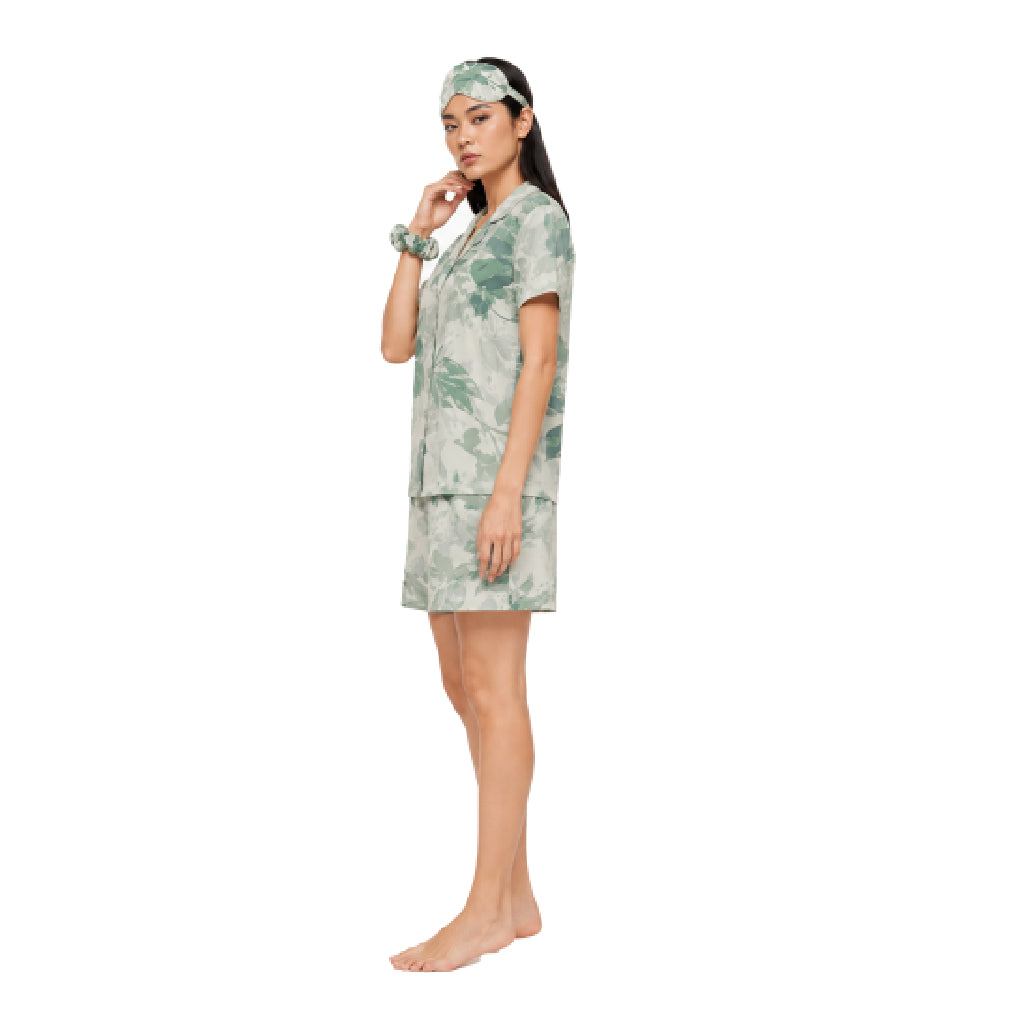 Dream Lounge Collection Women's Botanical Bliss Sleepwear Co-Ord Set | Premium Soft Cotton Nightwear with Eye Mask & Scrunchie | Relaxed Fit Sleep Lounge Set