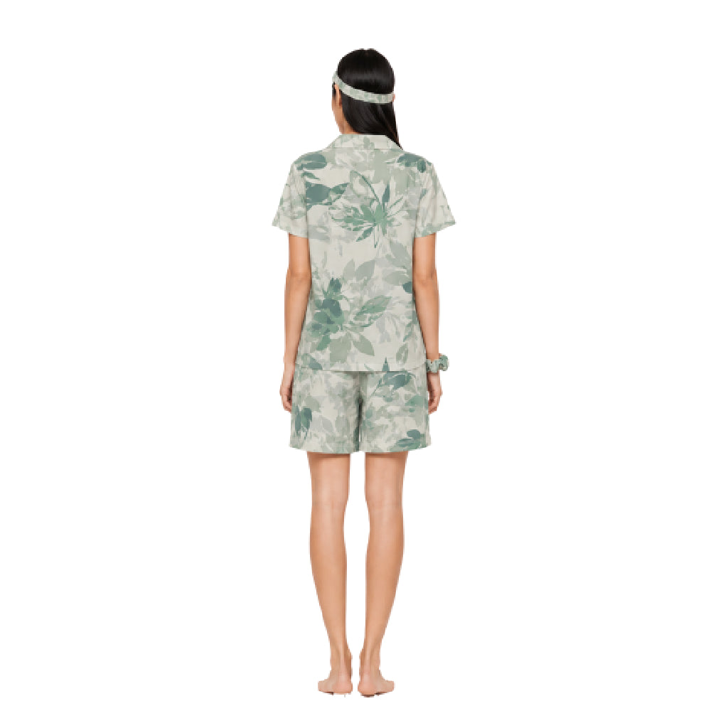 Dream Lounge Collection Women's Botanical Bliss Sleepwear Co-Ord Set | Premium Soft Cotton Nightwear with Eye Mask & Scrunchie | Relaxed Fit Sleep Lounge Set
