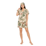 Dream Lounge Collection Women's Botanical Bliss Sleepwear Co-Ord Set | Premium Soft Cotton Nightwear with Eye Mask & Scrunchie | Relaxed Fit Sleep Lounge Set