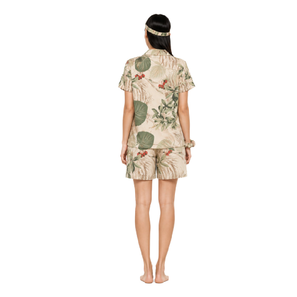 Dream Lounge Collection Women's Botanical Bliss Sleepwear Co-Ord Set | Premium Soft Cotton Nightwear with Eye Mask & Scrunchie | Relaxed Fit Sleep Lounge Set