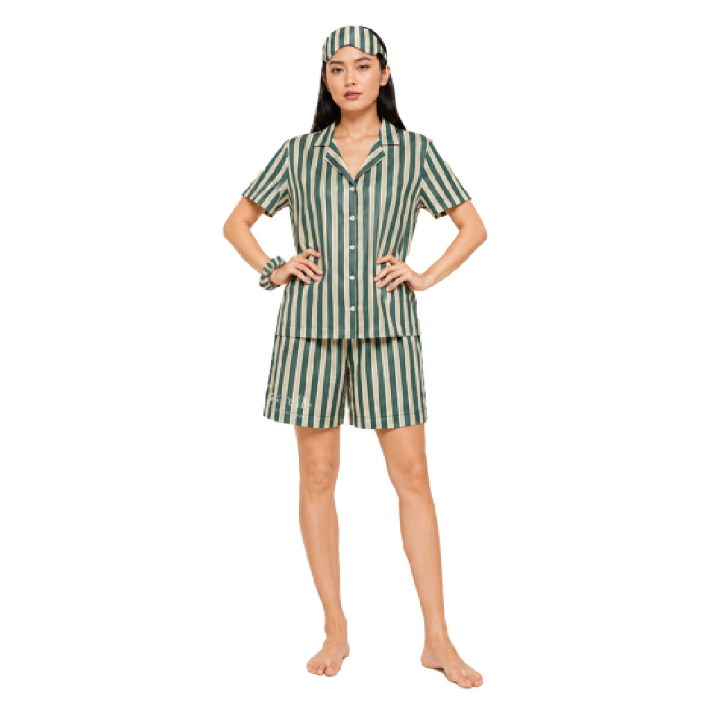 Dream Lounge Collection Women's Botanical Bliss Sleepwear Co-Ord Set | Premium Soft Cotton Nightwear with Eye Mask & Scrunchie | Relaxed Fit Sleep Lounge Set