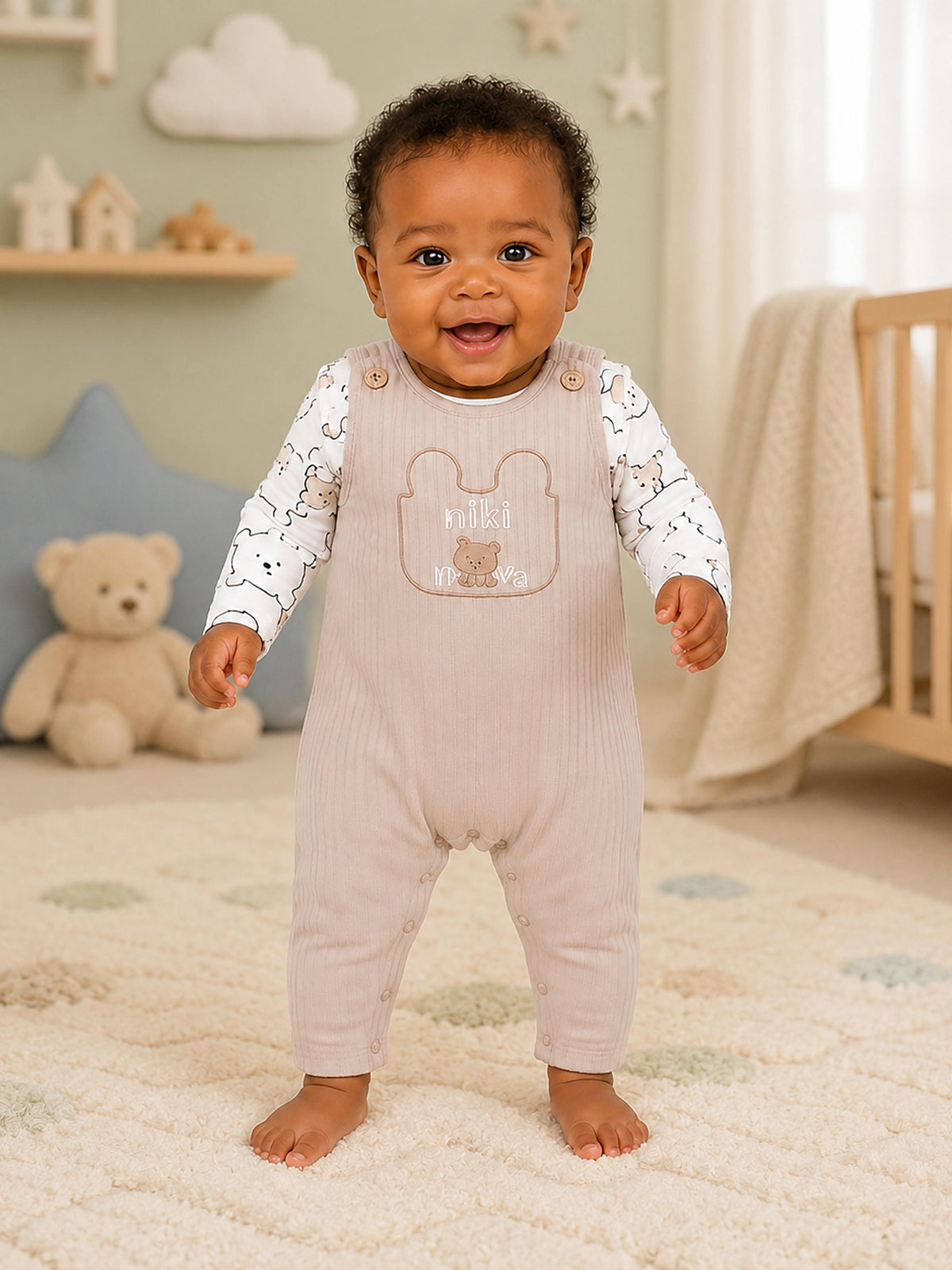 Niki Nova Baby Dungaree Set Soft Ribbed for Baby Boys & Girls