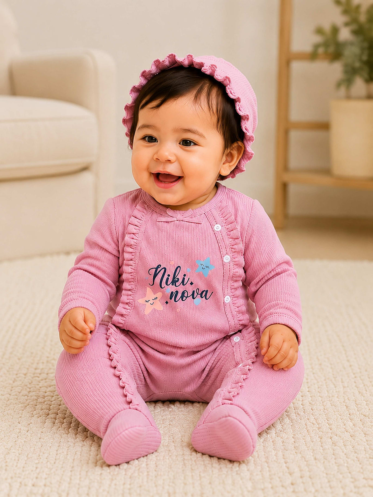 Niki Nova Baby Girls Footed Sleepsuit Soft Cotton Side Snap