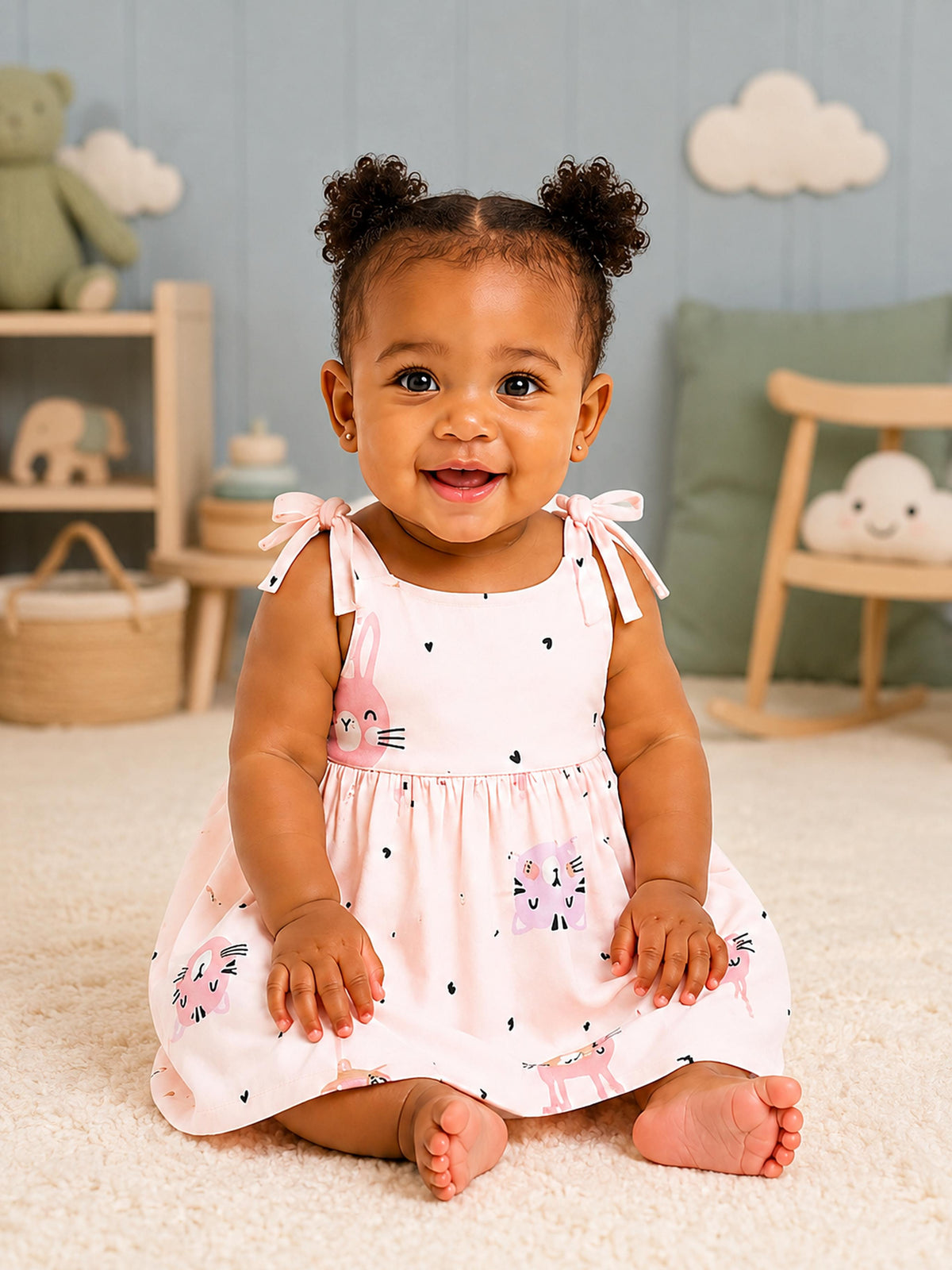 Niki Nova Baby Girls Knotted Dress Soft Cotton Casual Wear