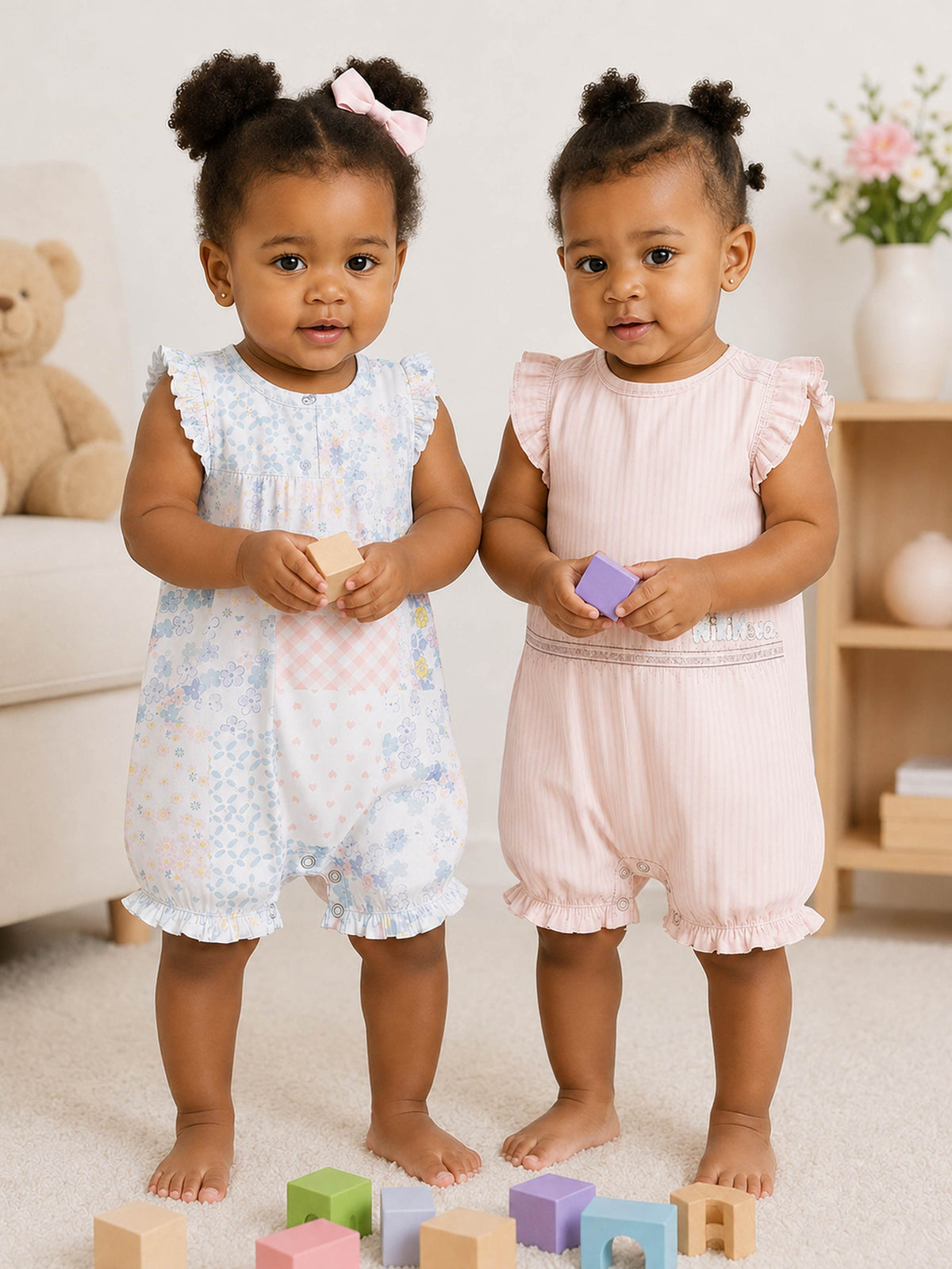 Niki Nova Baby Girls Flutter Sleeve Romper Set Soft Cotton