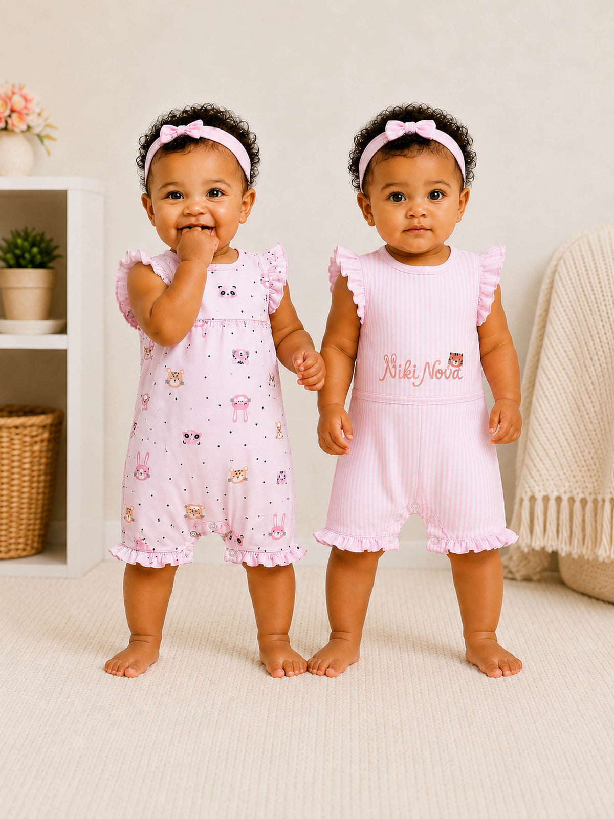 Niki Nova Baby Girls Flutter Sleeve Romper Set Soft Cotton