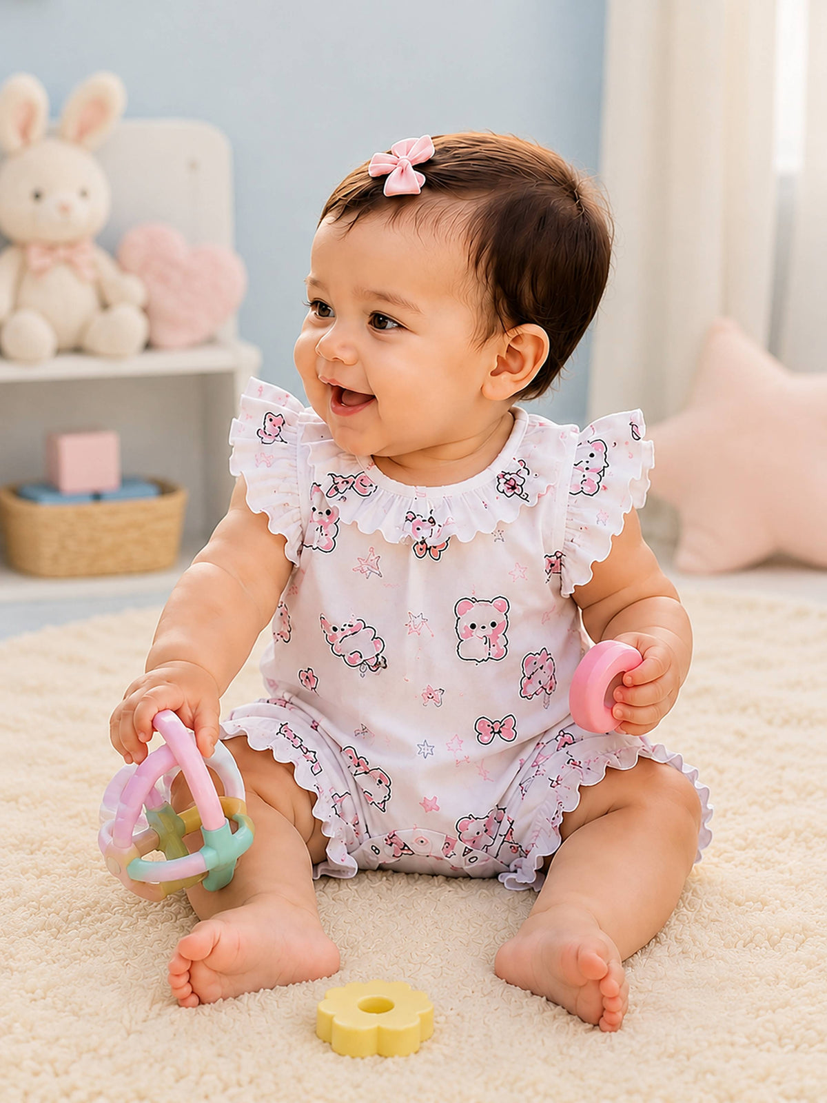 Niki Nova Baby Girls Flutter Sleeve Romper Soft Cotton Wear