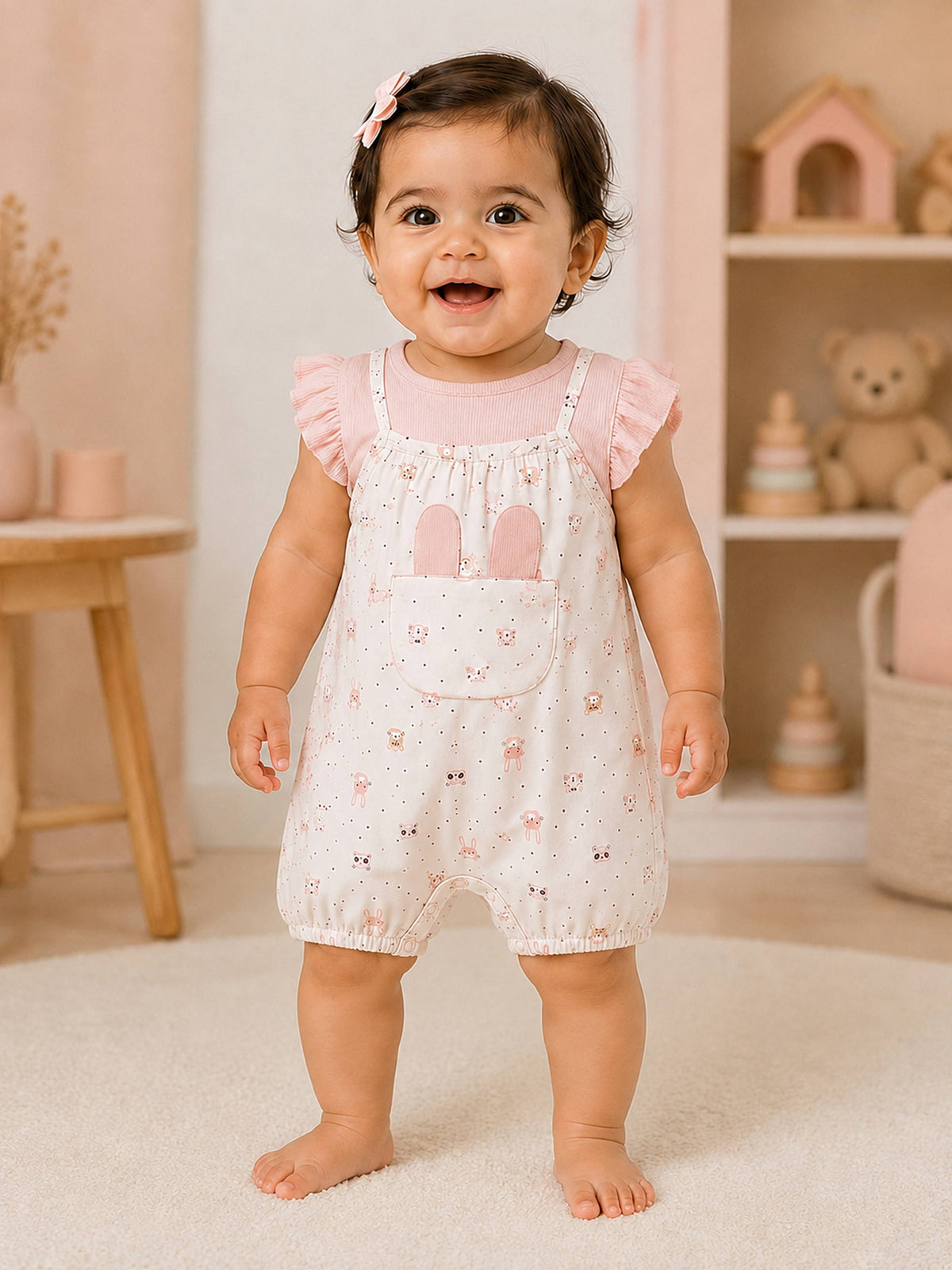 Niki Nova Baby Girls Printed Romper Soft Cotton with Flutter Sleeves