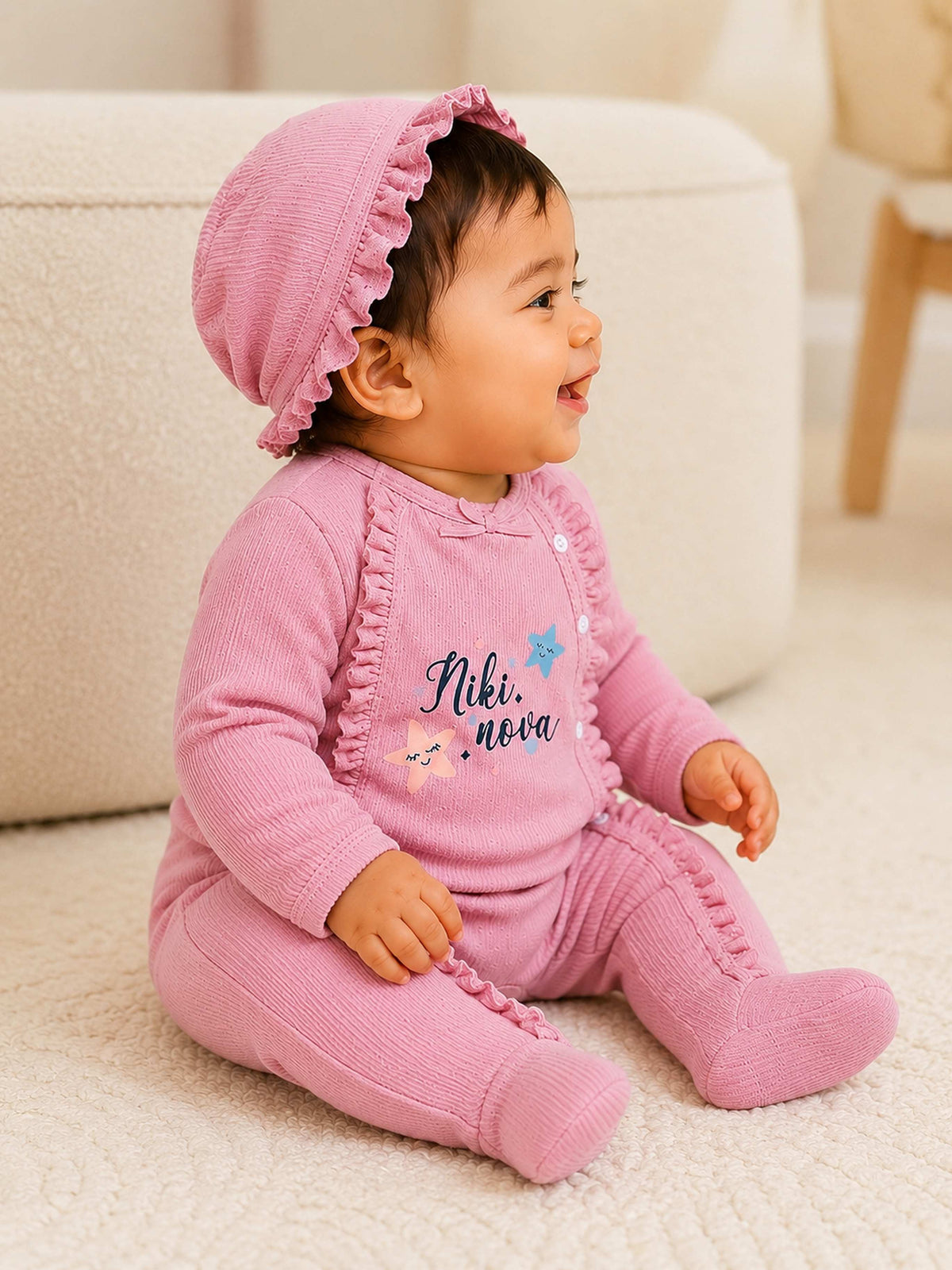 Niki Nova Baby Girls Footed Sleepsuit Soft Cotton Side Snap