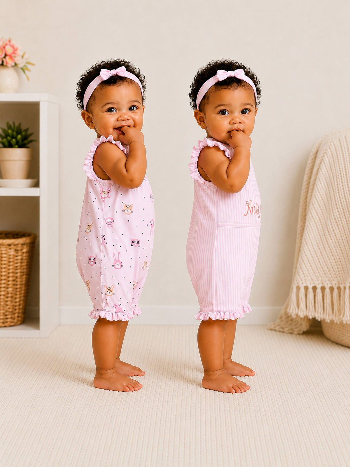 Niki Nova Baby Girls Flutter Sleeve Romper Set Soft Cotton