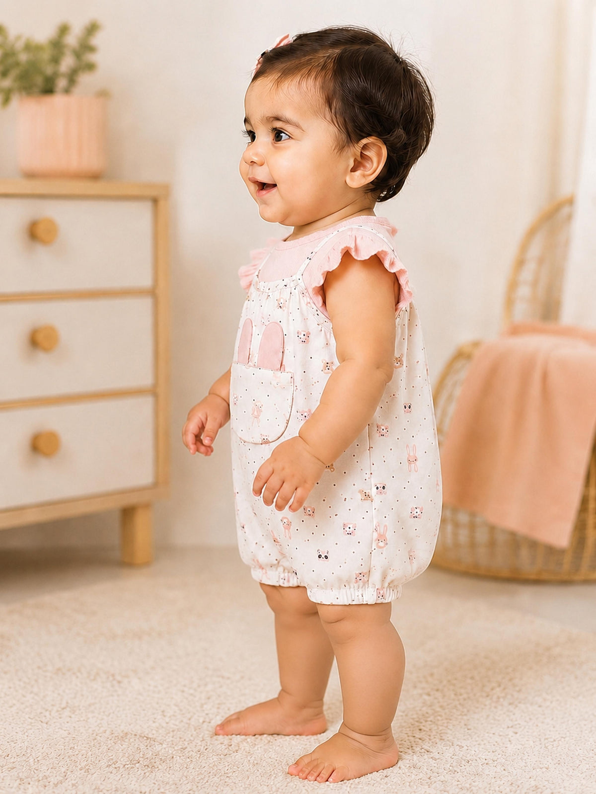 Niki Nova Baby Girls Printed Romper Soft Cotton with Flutter Sleeves