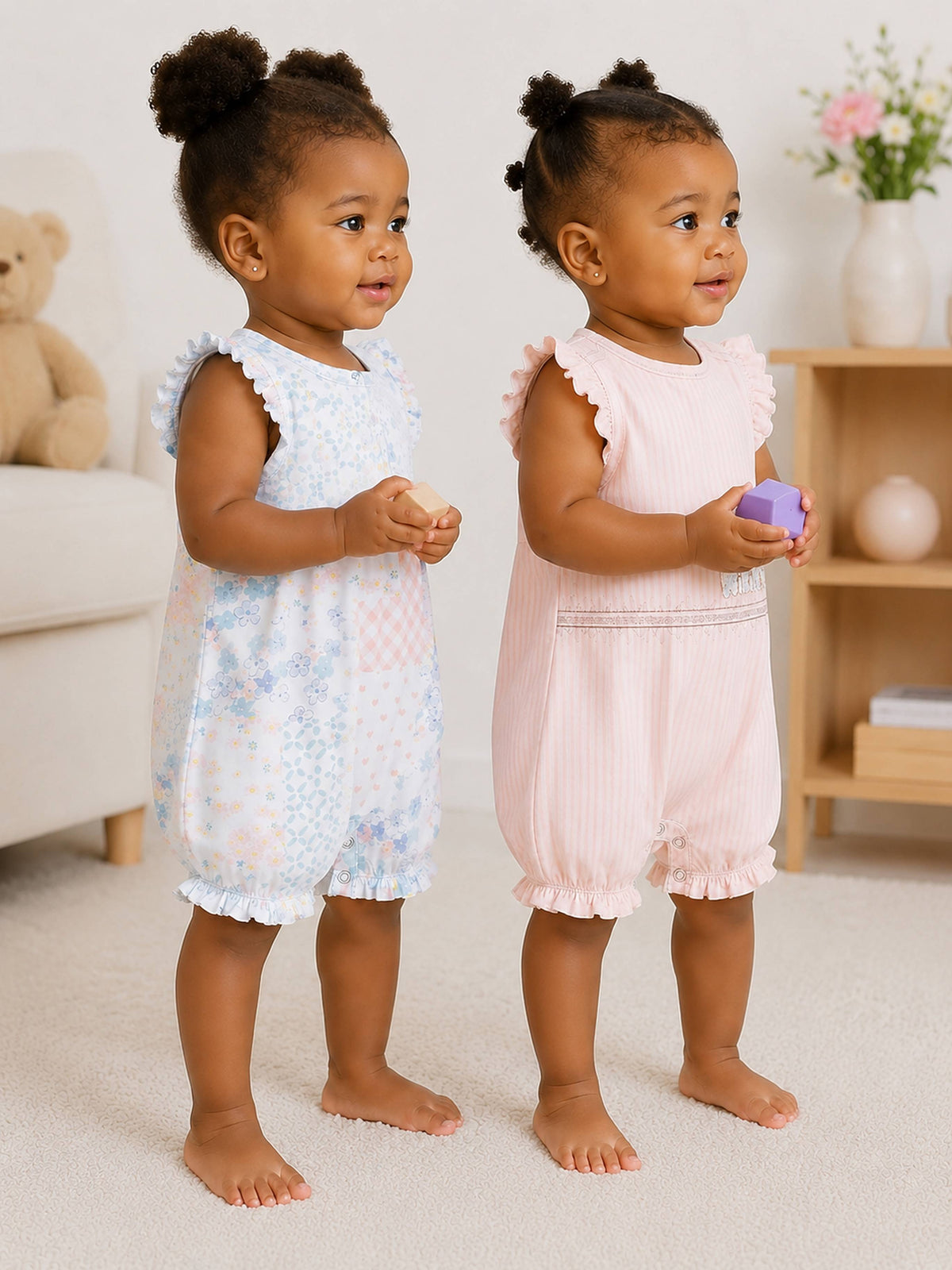 Niki Nova Baby Girls Flutter Sleeve Romper Set Soft Cotton