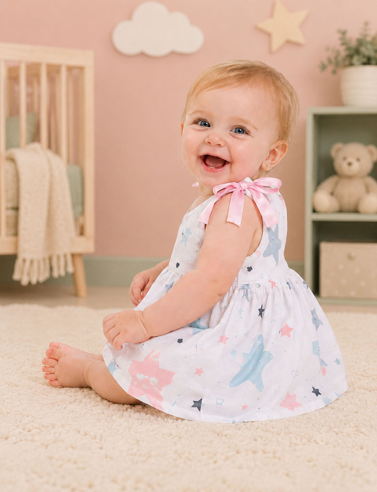 Niki Nova Baby Girls Knotted Dress Soft Cotton Casual Wear
