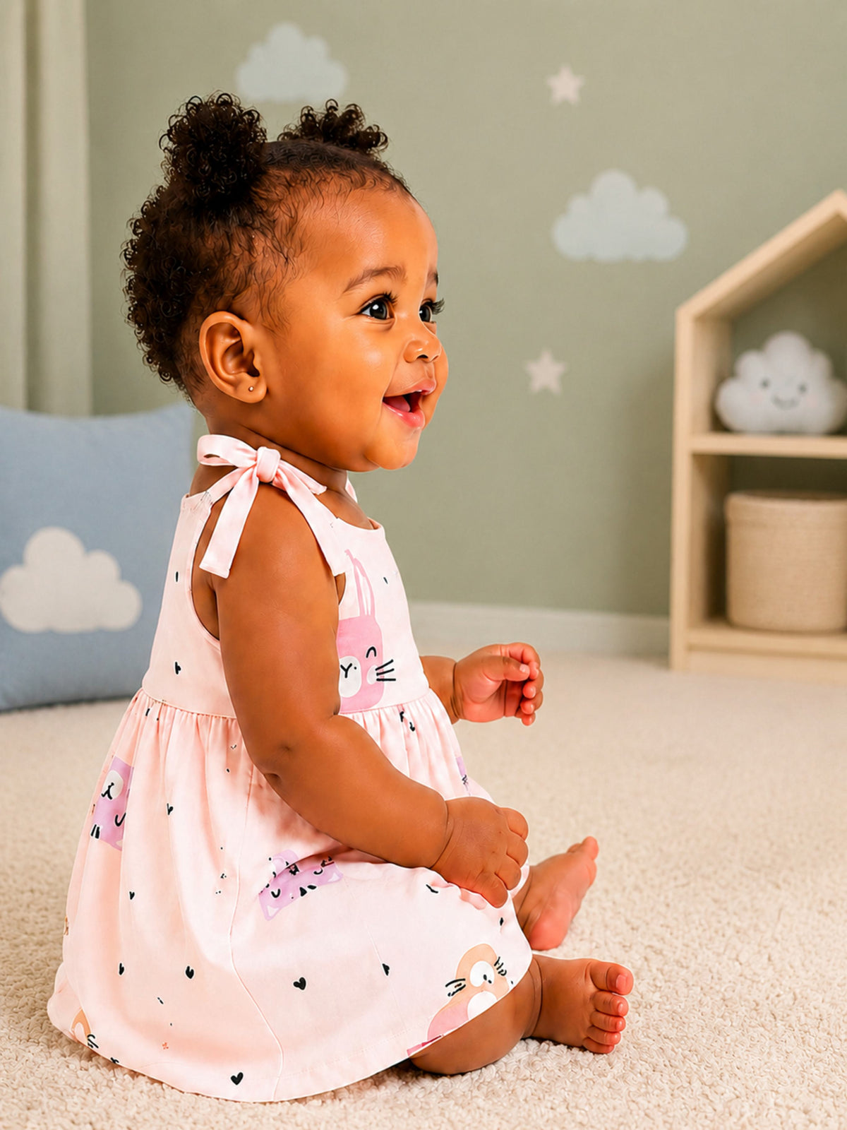 Niki Nova Baby Girls Knotted Dress Soft Cotton Casual Wear