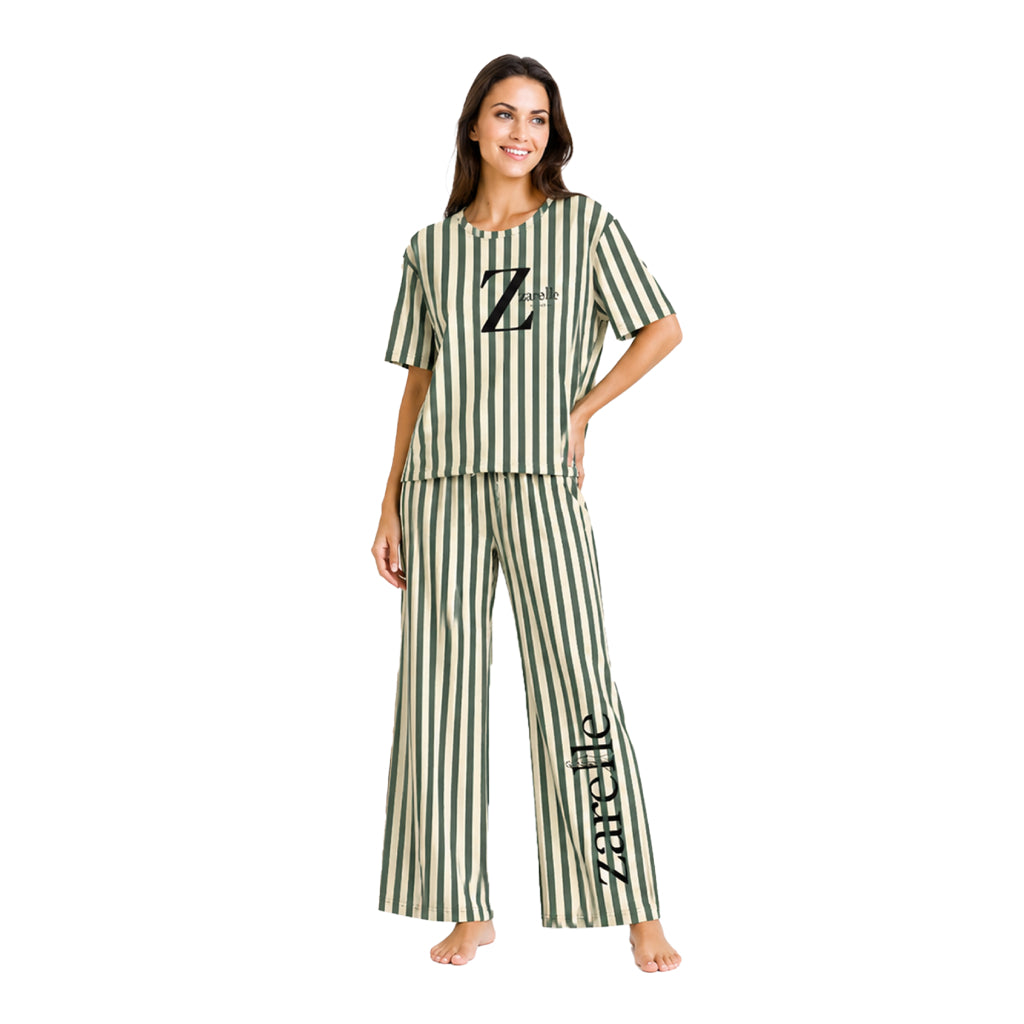 Ease & Bloom Collection Women's Premium Striped Sleepwear Co-Ord Set | Ultra-Soft Lounge & Nightwear | Relaxed Fit Two-Piece Pajama Set