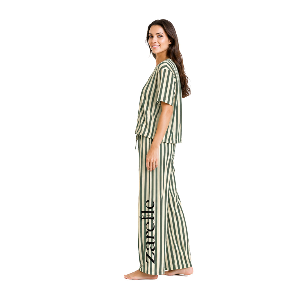Ease & Bloom Collection Women's Premium Striped Sleepwear Co-Ord Set | Ultra-Soft Lounge & Nightwear | Relaxed Fit Two-Piece Pajama Set