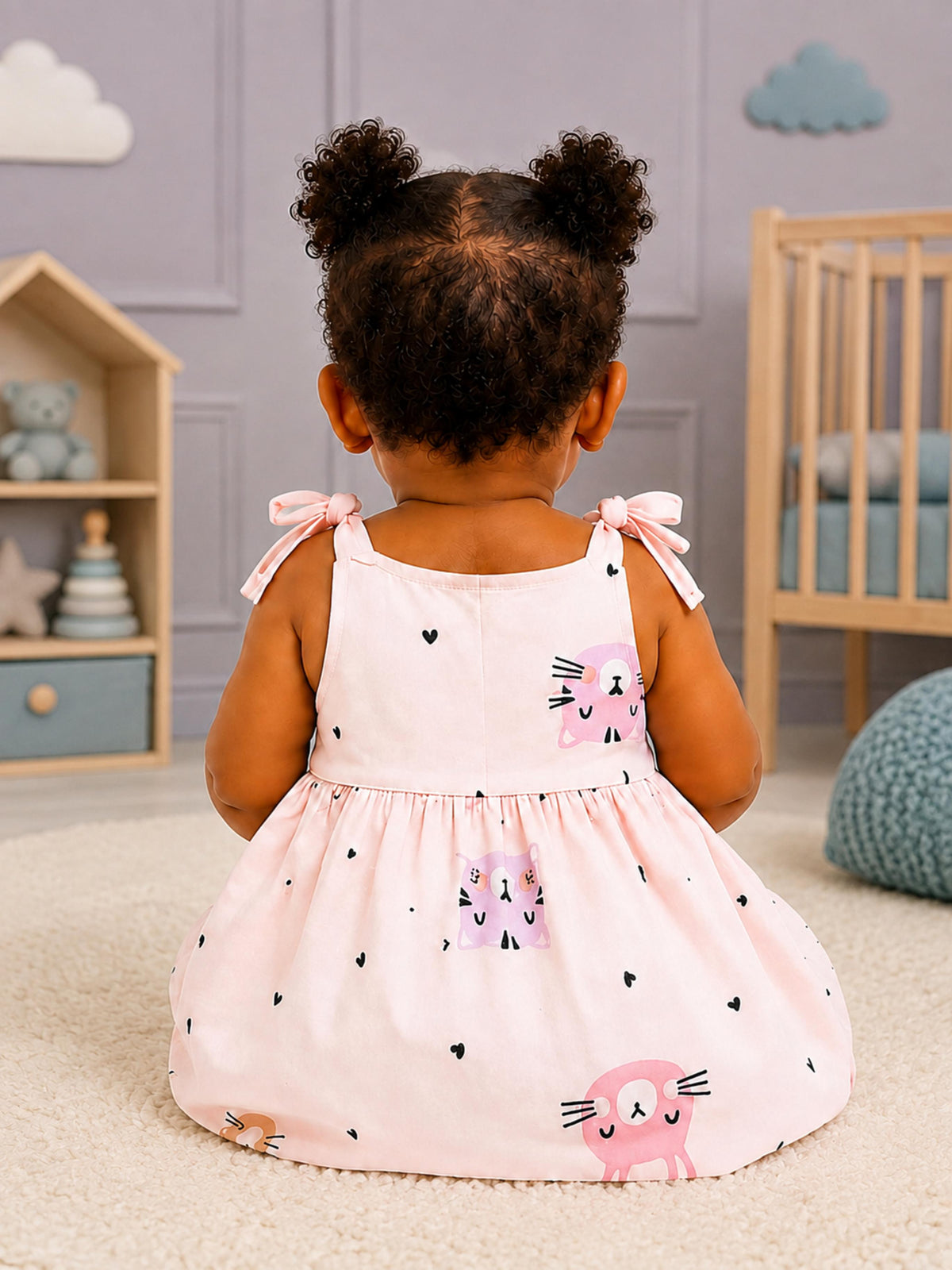 Niki Nova Baby Girls Knotted Dress Soft Cotton Casual Wear