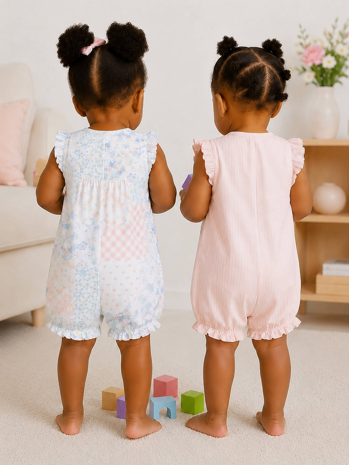 Niki Nova Baby Girls Flutter Sleeve Romper Set Soft Cotton