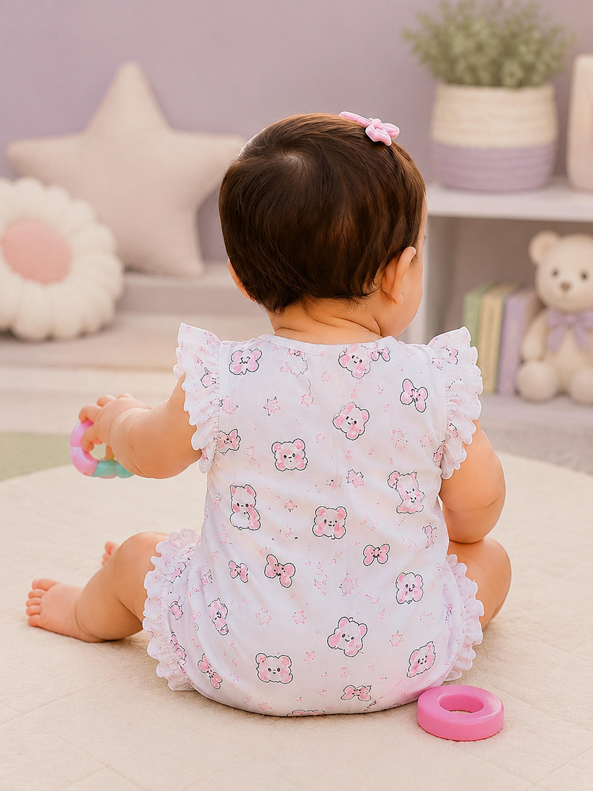 Niki Nova Baby Girls Flutter Sleeve Romper Soft Cotton Wear