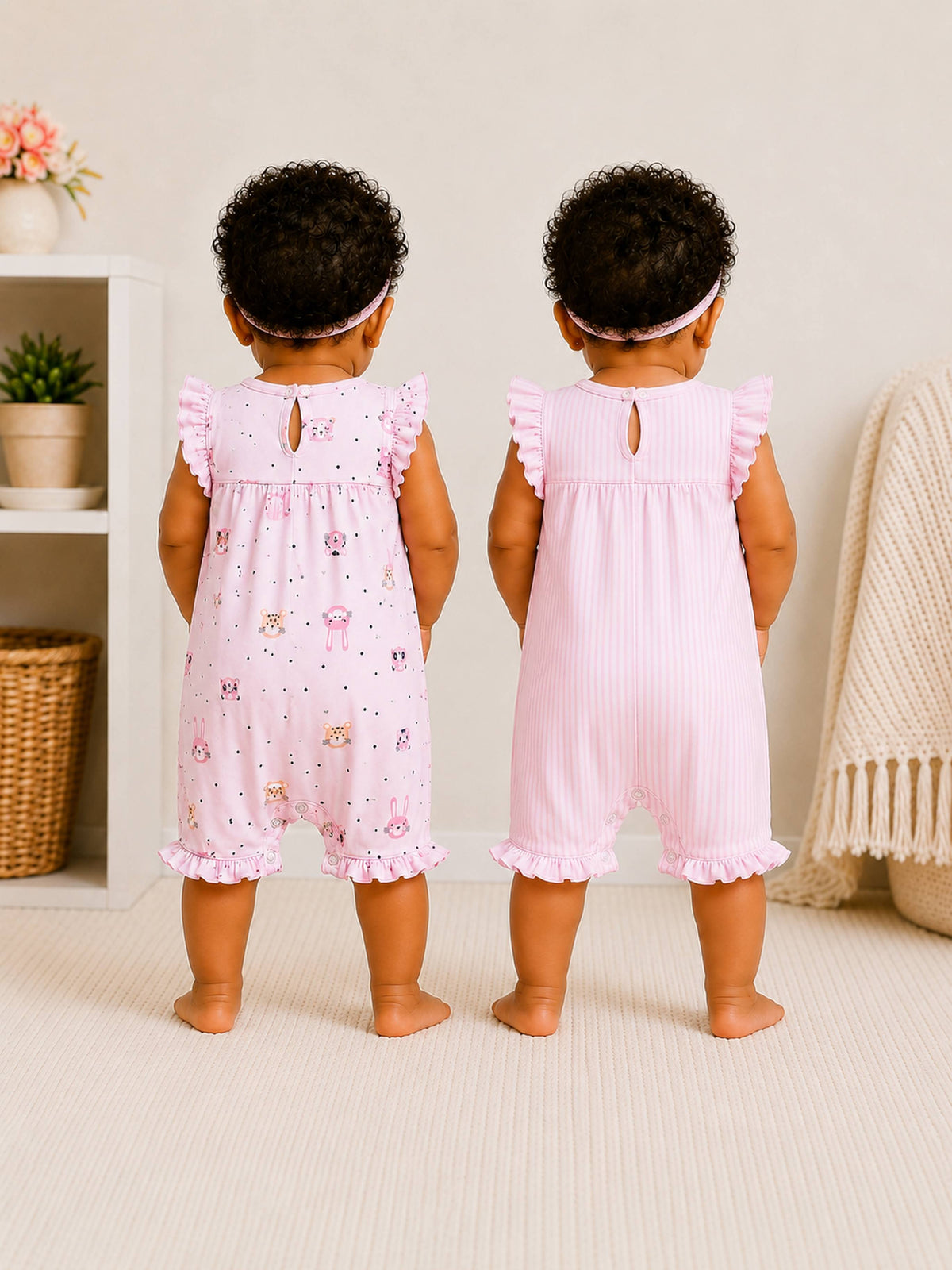 Niki Nova Baby Girls Flutter Sleeve Romper Set Soft Cotton