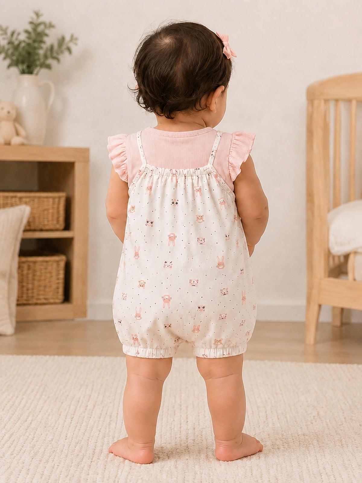 Niki Nova Baby Girls Printed Romper Soft Cotton with Flutter Sleeves
