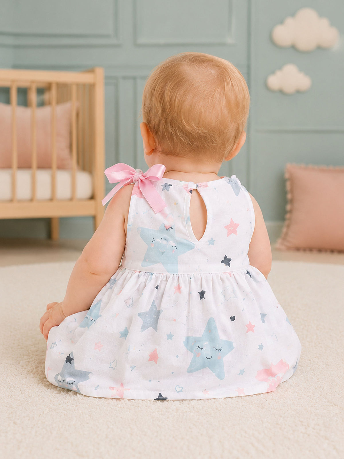 Niki Nova Baby Girls Knotted Dress Soft Cotton Casual Wear