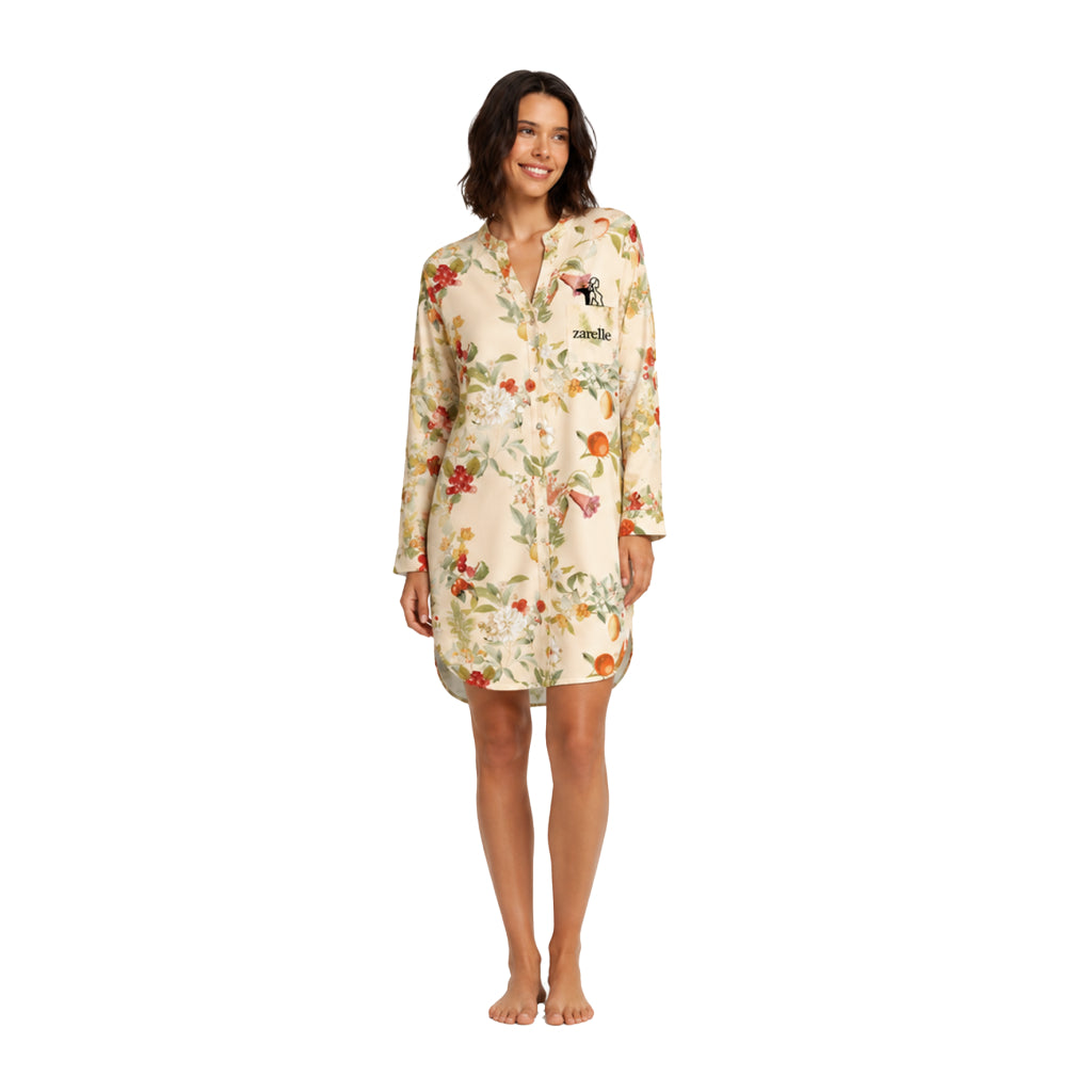 Contemporary Naturewear Sleepwear Shirt Dress for Women | Premium Botanical Print Lounge & Nightwear | Soft, Breathable, Relaxed Fit Sleep Dress