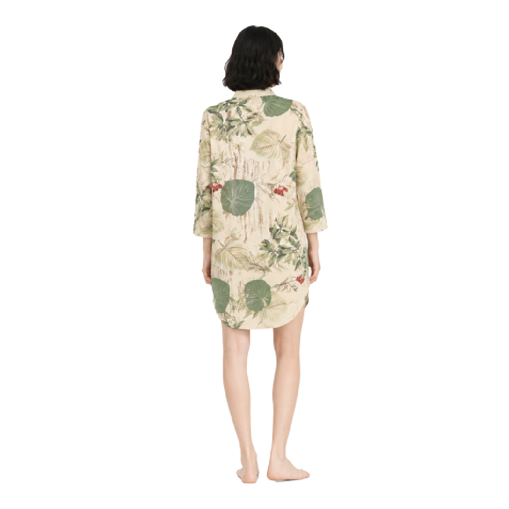 Contemporary Naturewear Sleepwear Shirt Dress for Women | Premium Botanical Print Lounge & Nightwear | Soft, Breathable, Relaxed Fit Sleep Dress