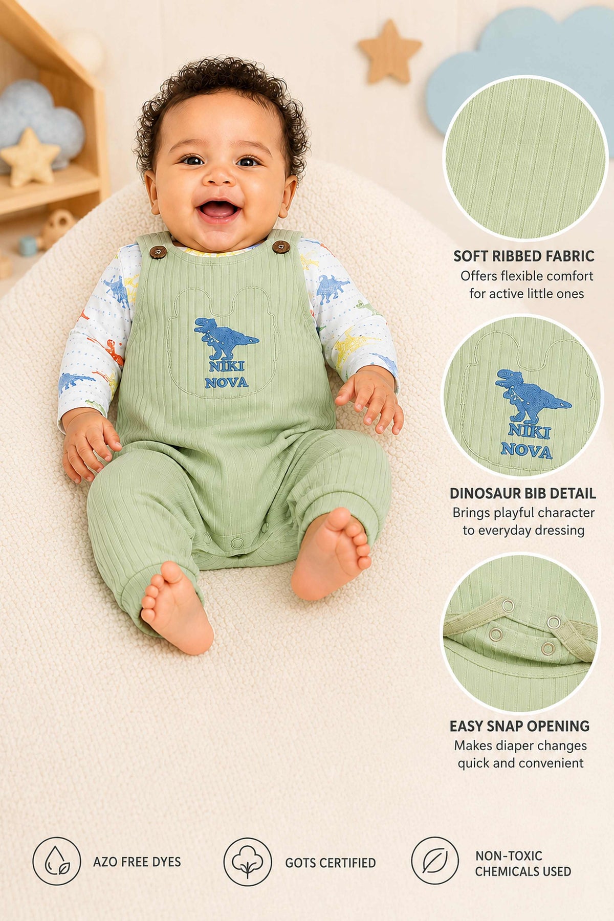 Niki Nova Baby Dungaree Set Soft Ribbed for Baby Boys & Girls