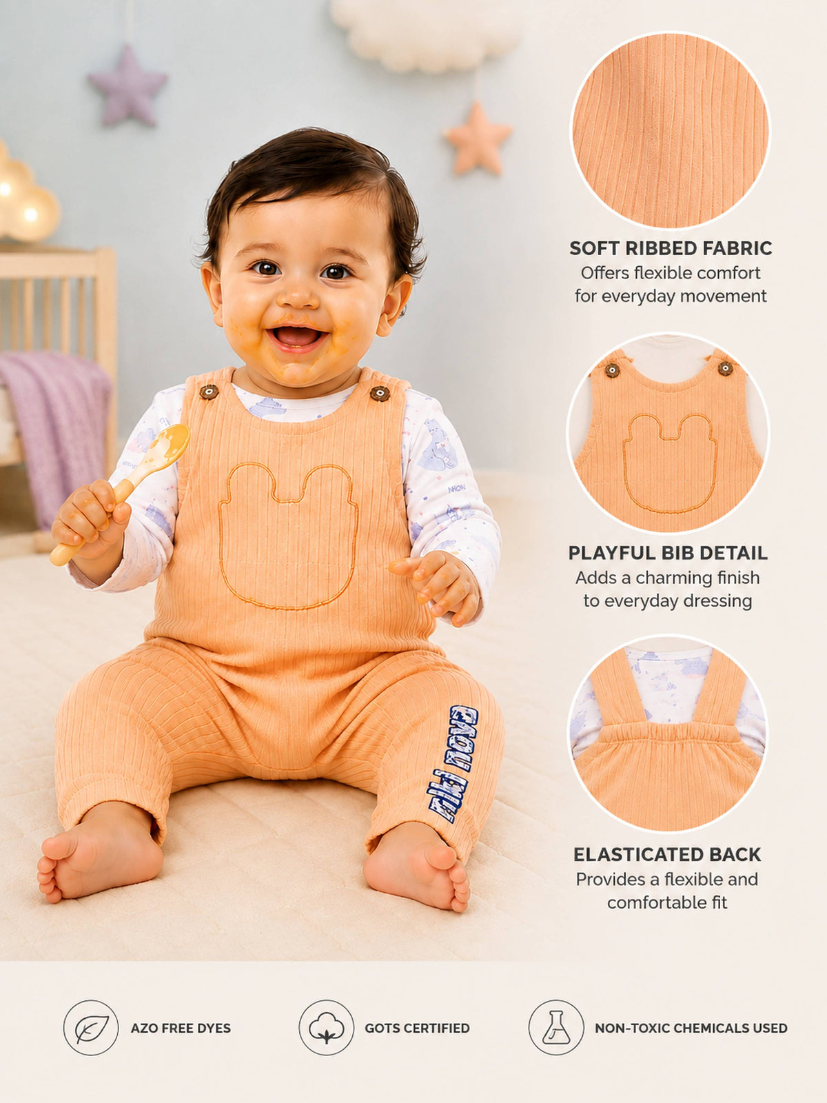 Niki Nova Baby Dungaree Set Soft Ribbed for Baby Boys & Girls