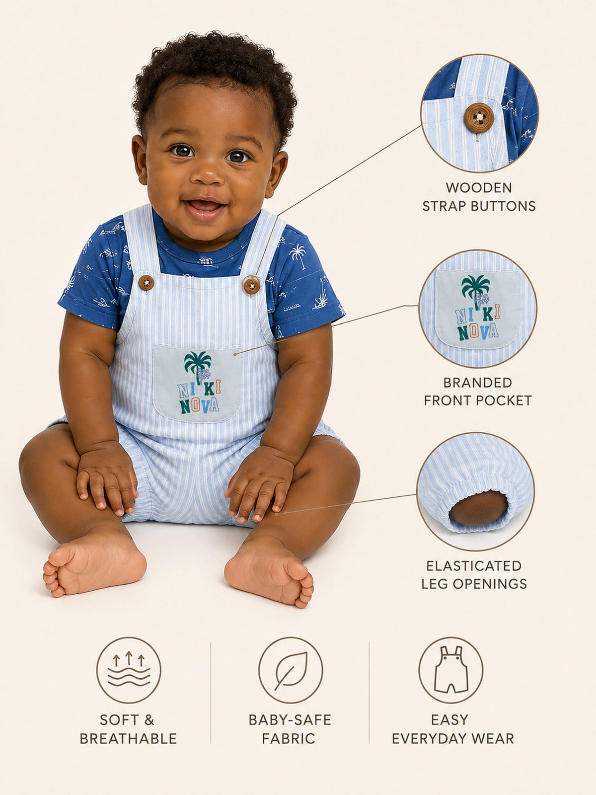 Niki Nova Baby Bodysuit & Bubble Shorts Set Soft Cotton Unisex