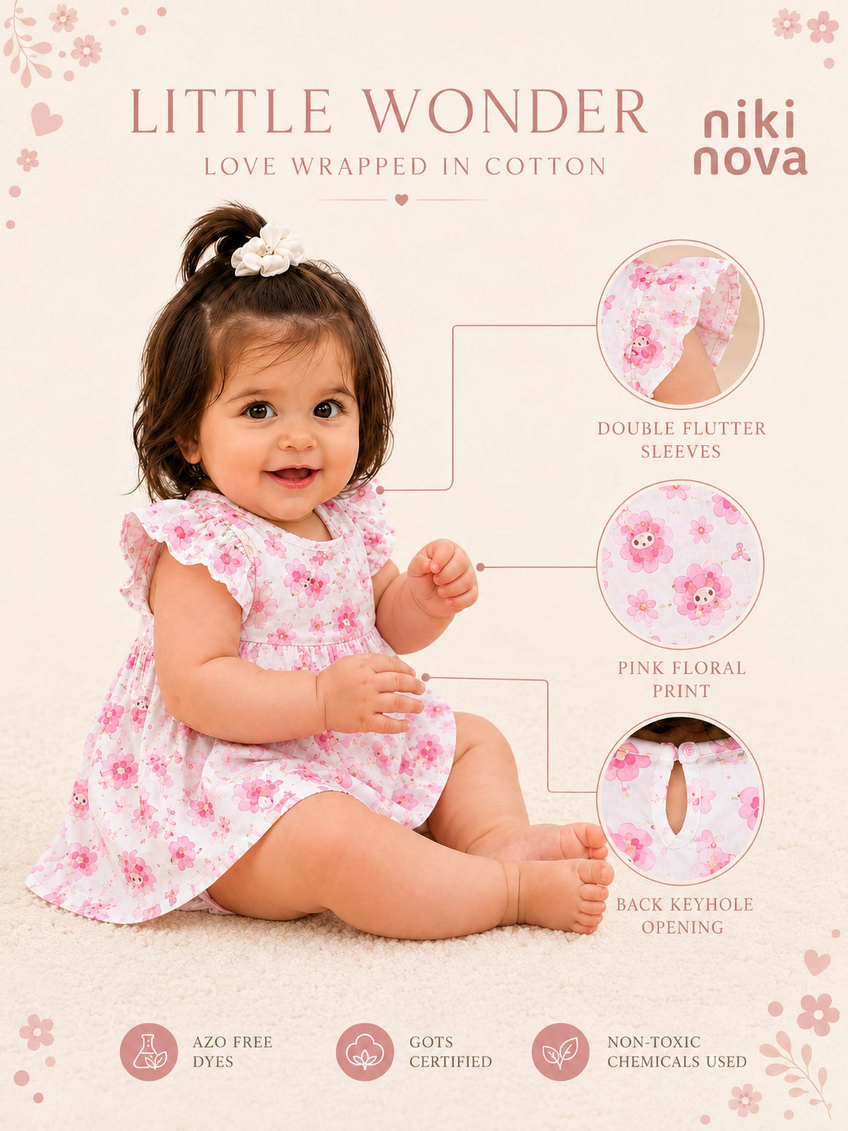 Niki Nova Baby Girls Flutter Dress Soft Cotton Everyday Wear
