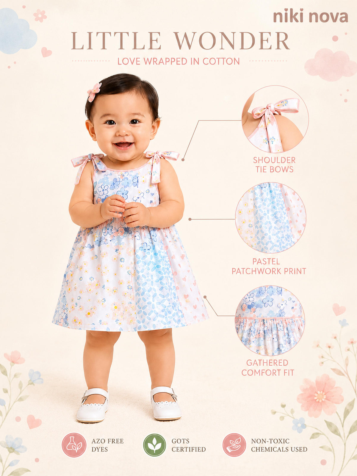 Niki Nova Baby Girls Knotted Dress Soft Cotton Casual Wear