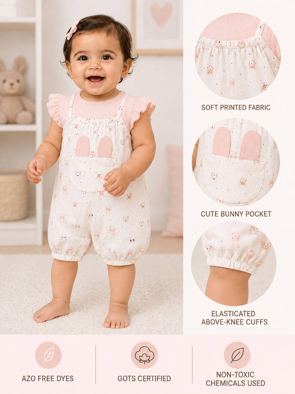 Niki Nova Baby Girls Printed Romper Soft Cotton with Flutter Sleeves