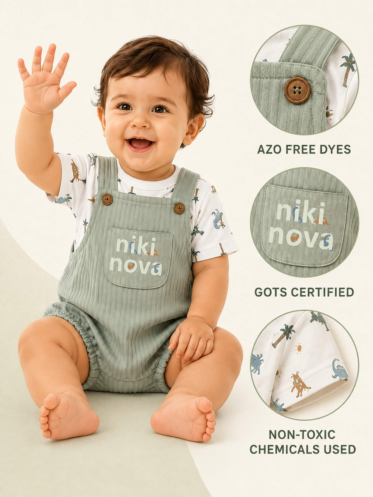 Niki Nova Baby Bodysuit & Bubble Shorts Set Soft Cotton Unisex
