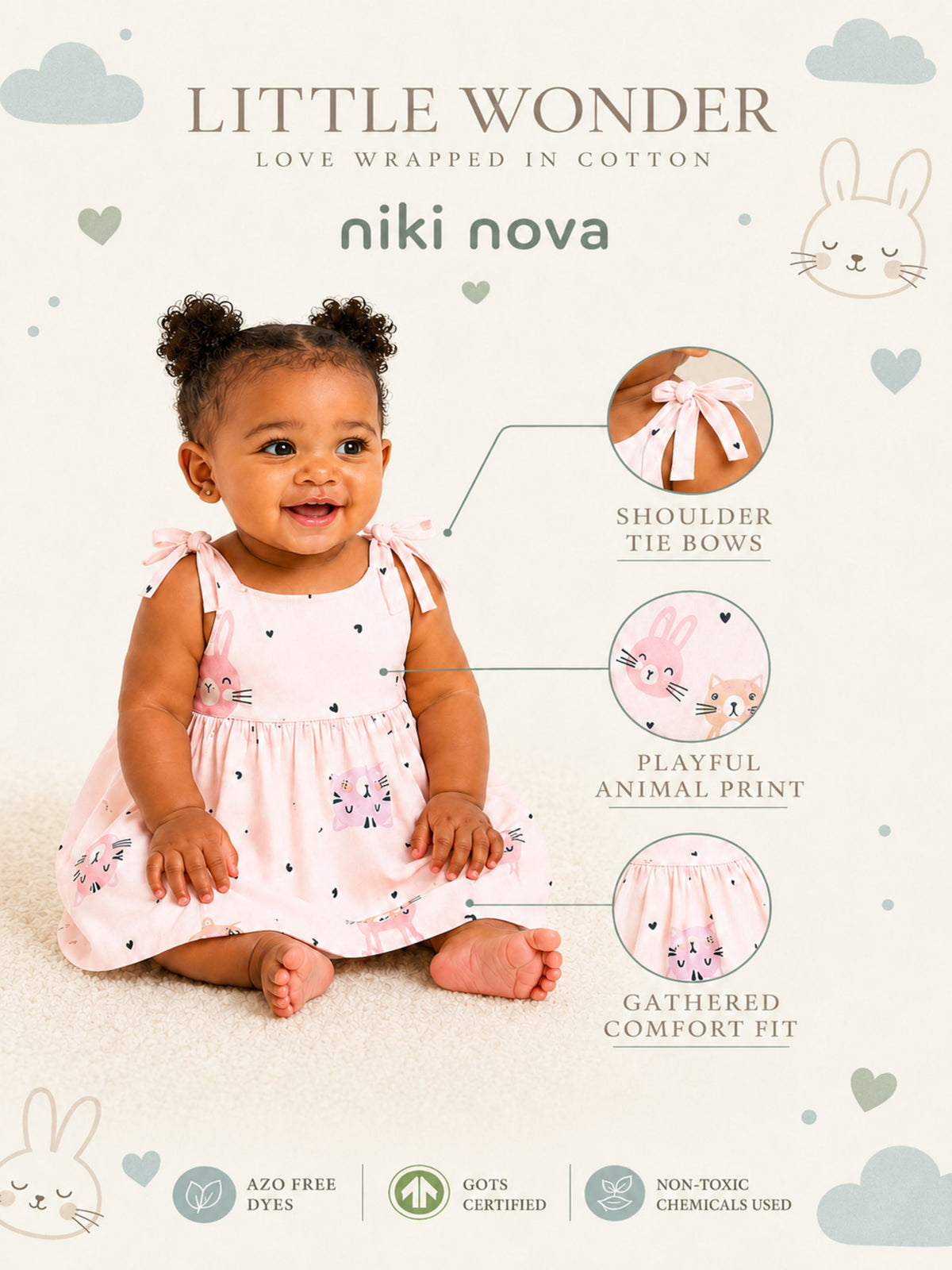 Niki Nova Baby Girls Knotted Dress Soft Cotton Casual Wear