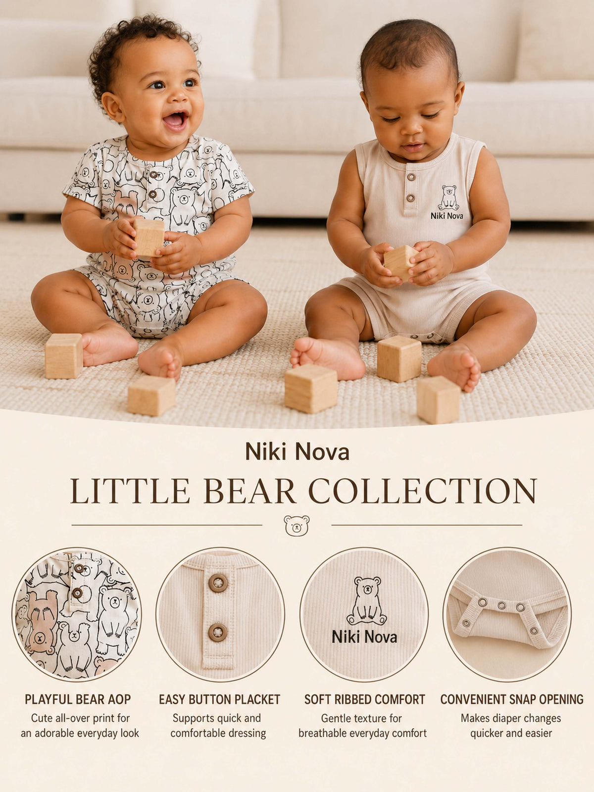 Niki Nova Baby Romper Set Soft Cotton for Baby Boys & Girls