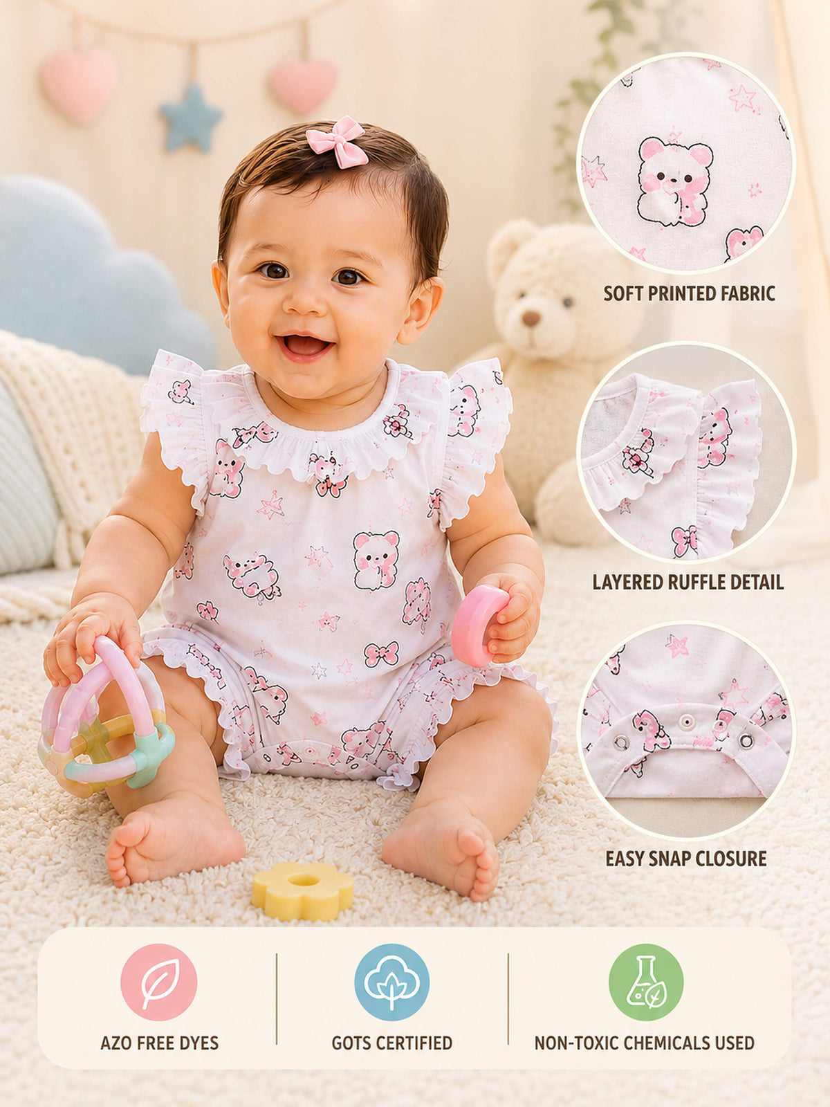 Niki Nova Baby Girls Flutter Sleeve Romper Soft Cotton Wear