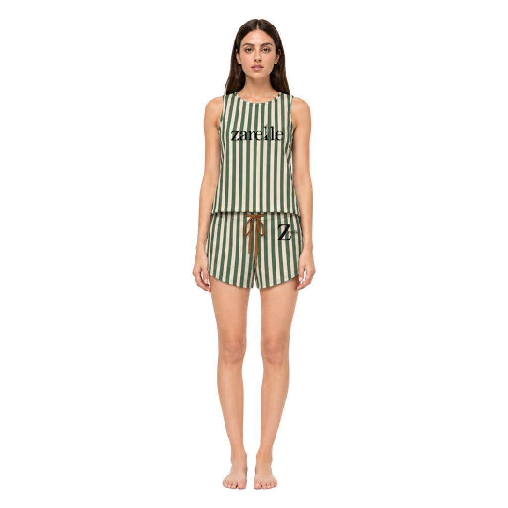 Green Harmony Collection Women's Premium Sleepwear Set | Tropical Leaf Print Sleeveless Lounge Co-Ord | Ultra-Soft Relaxed Nightwear