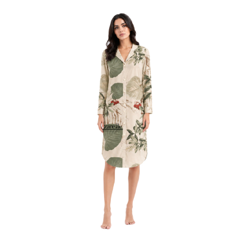 Natural Edit Capsules Sleep Shirt Dress for Women | Premium Botanical Print Nightwear | Ultra-Soft Relaxed Fit Sleepwear