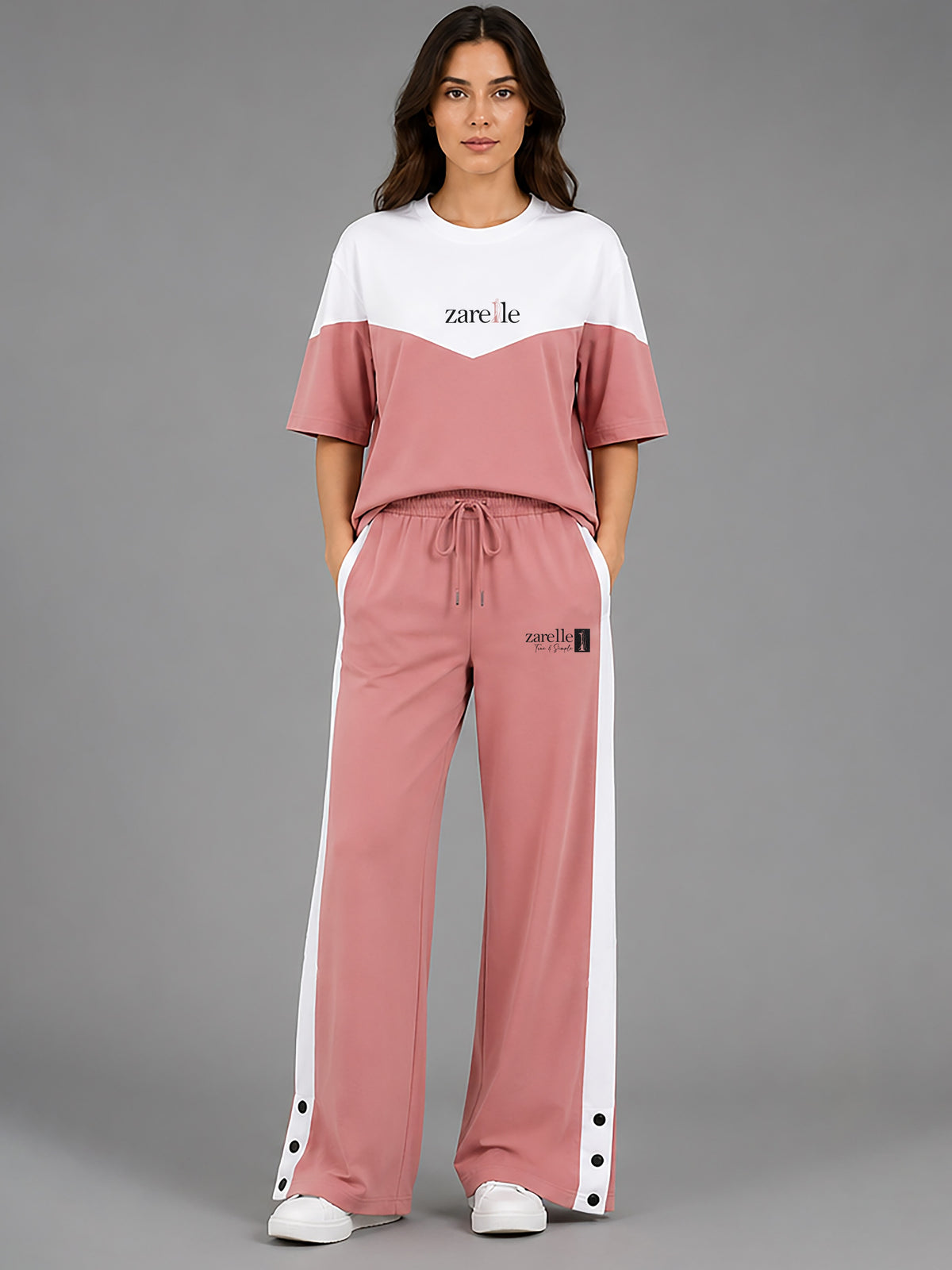 Zarelle Women's Cotton Top and Wide-Leg Trouser Co-Ord Set