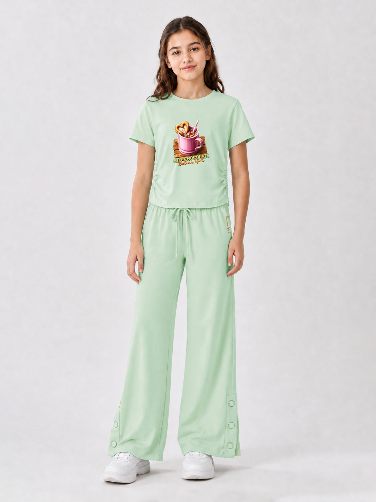 Belina Girl Girl's Cotton Regular Fit T-Shirt & Wide Leg Pants Co-ord Set