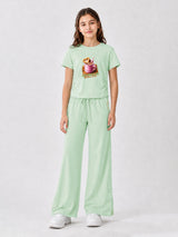 Belina Girl Girl's Cotton Regular Fit T-Shirt & Wide Leg Pants Co-ord Set