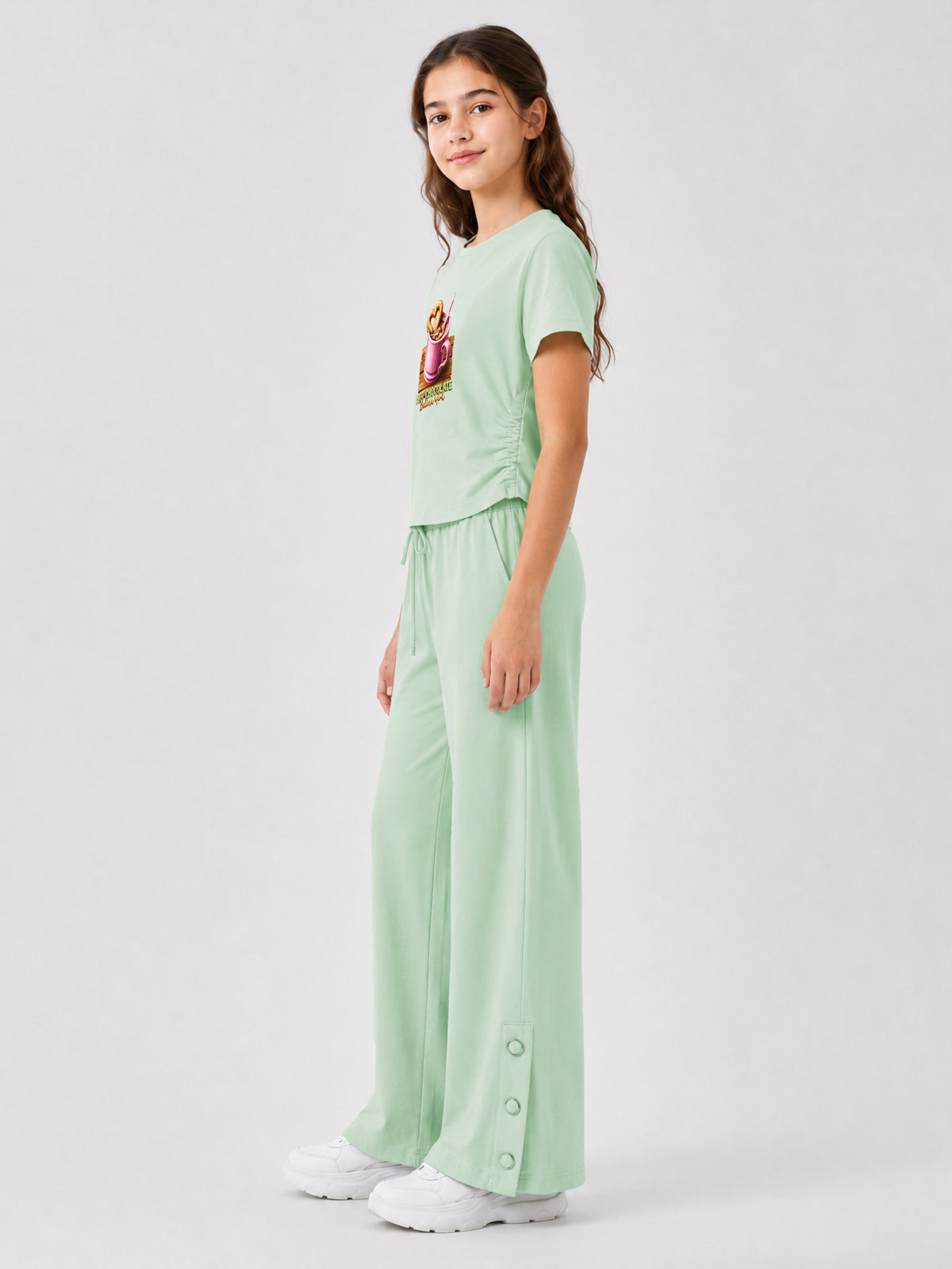 Belina Girl Girl's Cotton Regular Fit T-Shirt & Wide Leg Pants Co-ord Set