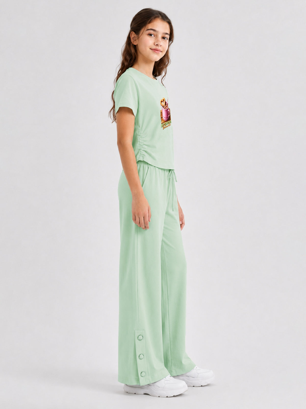 Belina Girl Girl's Cotton Regular Fit T-Shirt & Wide Leg Pants Co-ord Set