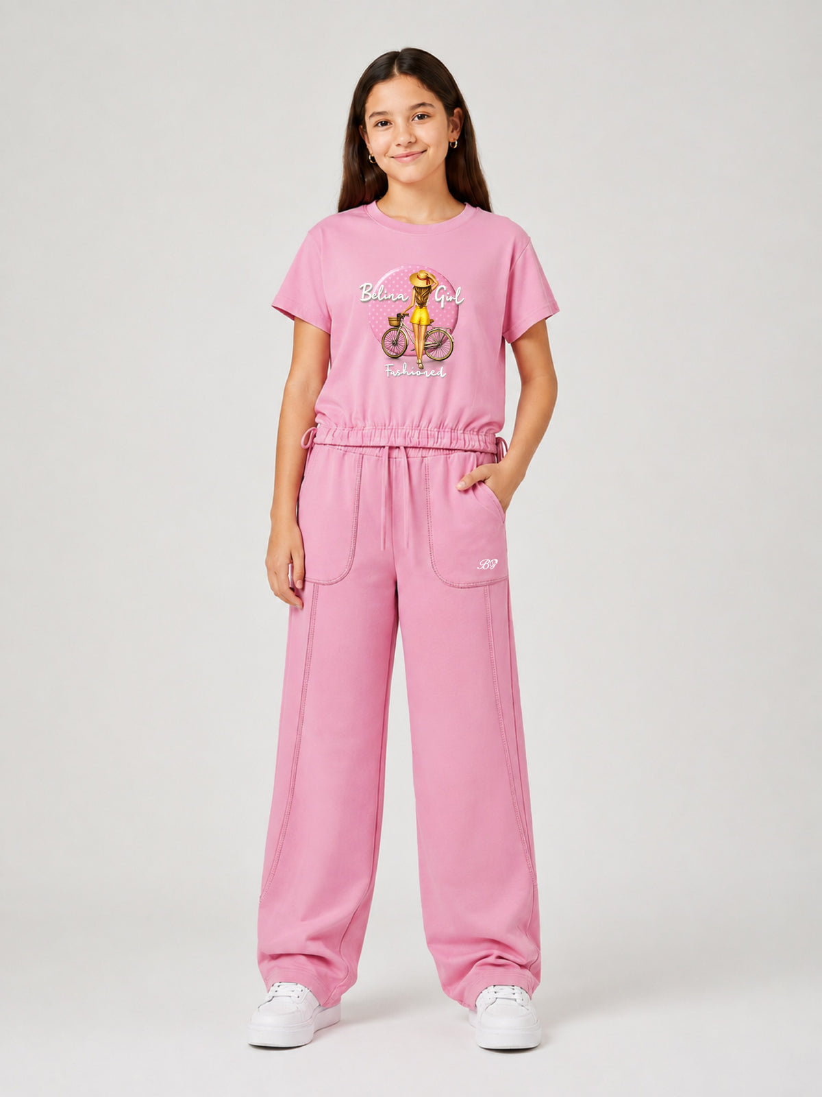 Belina Girl Girl's Cotton Relaxed Fit T-Shirt & Wide Leg Pants Co-ord Set