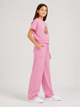 Belina Girl Girl's Cotton Relaxed Fit T-Shirt & Wide Leg Pants Co-ord Set