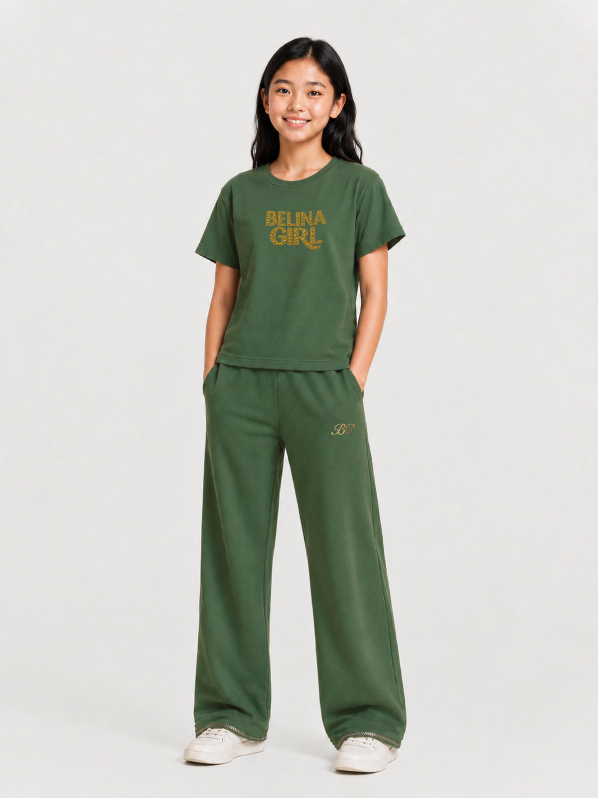 Belina Girl Girl's Cotton Regular Fit T-Shirt & Wide Leg Pants Co-ord Set