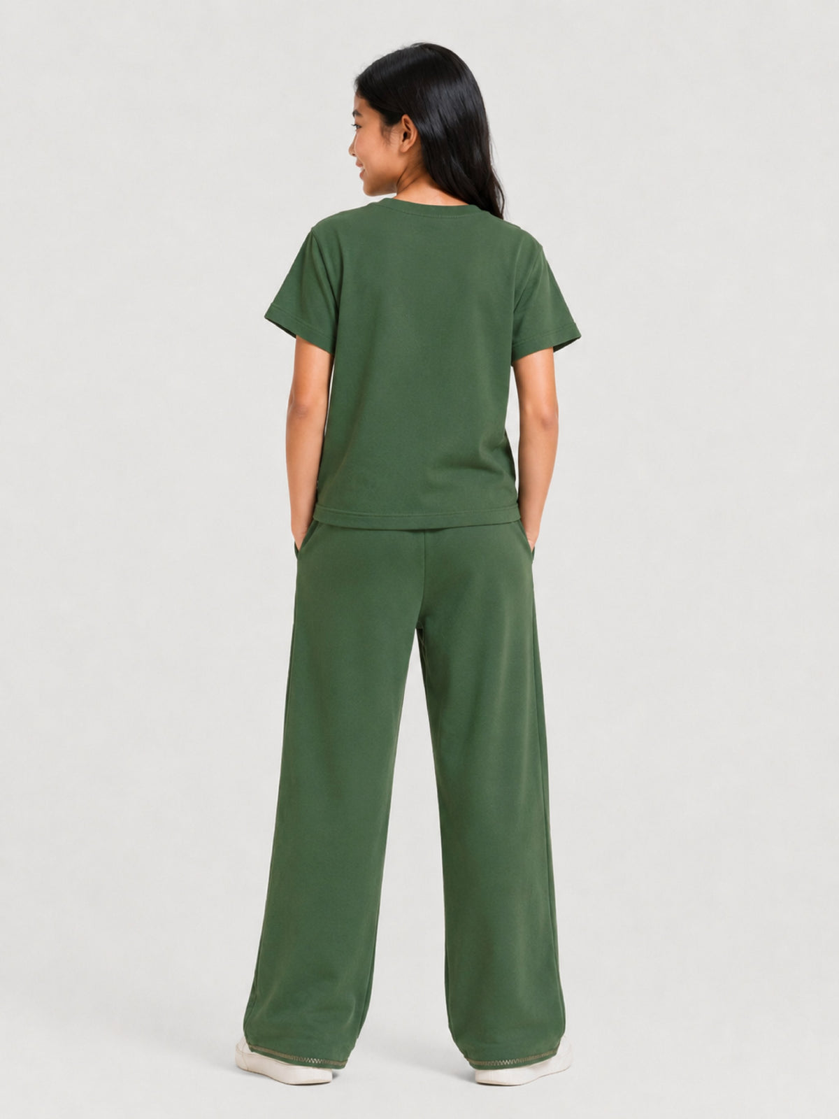 Belina Girl Girl's Cotton Regular Fit T-Shirt & Wide Leg Pants Co-ord Set